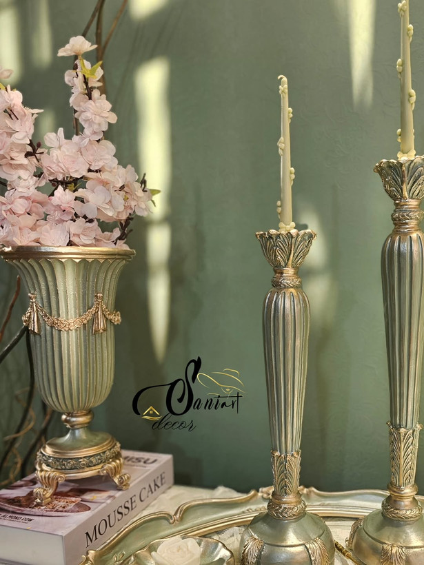 مجموعه دکوراتیو سفارشی (گلدون، سینی، شمع و شمعدان)